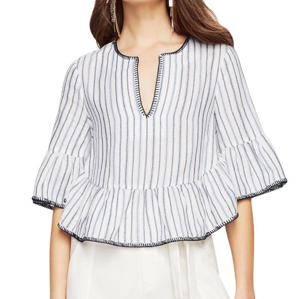 BCBGMAXAZRIA Immane Embroidered Ruffle Top